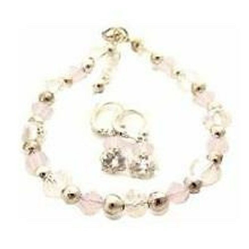 Pale Pink &‎ Clear Crystal & Silver Plated Findings Bracelet & Earrings Set